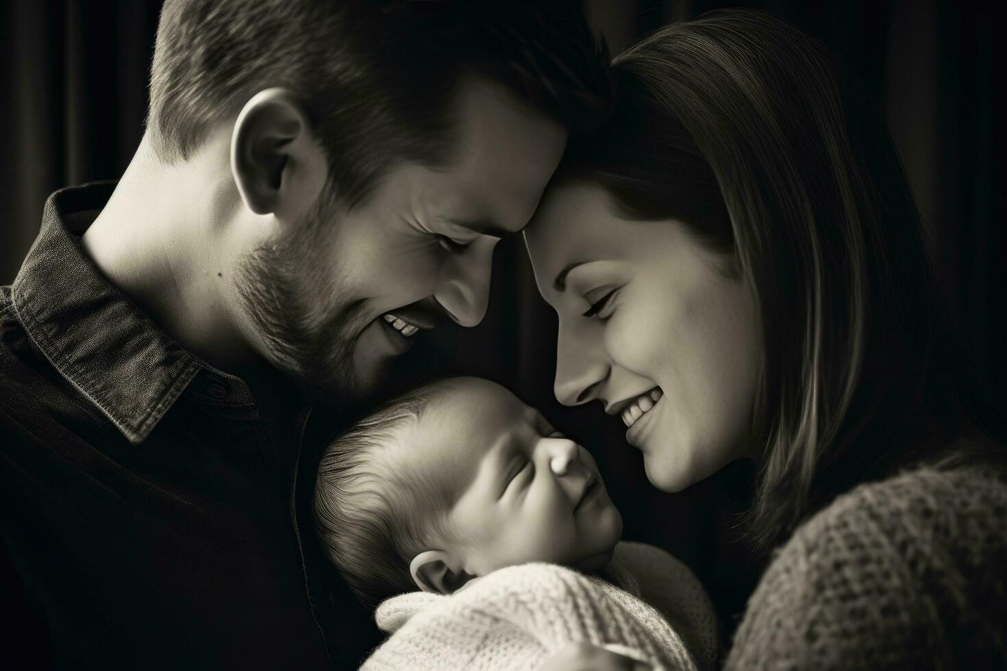 ai généré une content couple en portant leur nouveau née bébé, symbolisant le joie de accueillant une Nouveau enfant photo
