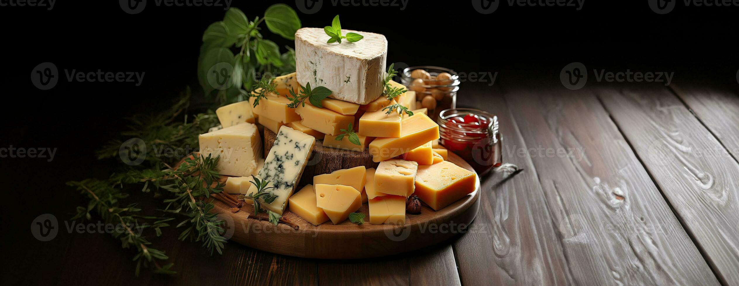 ai généré fromage mélanger sur en bois assiette nature morte. ai génératif. photo