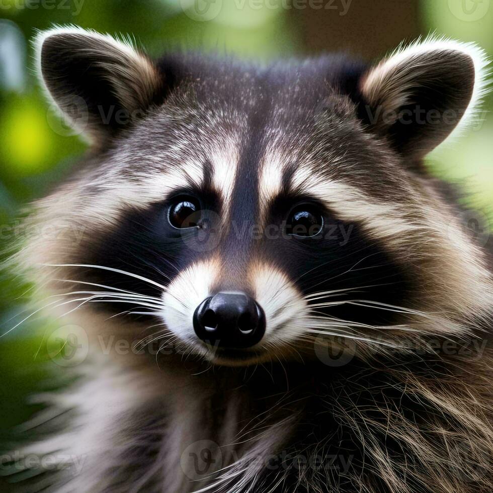 ai généré une portrait de une charmant et curieuse raton laveur photo