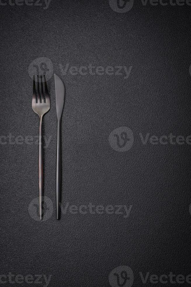 cuisine couteau et fourchette fabriqué de acier avec copie espace photo