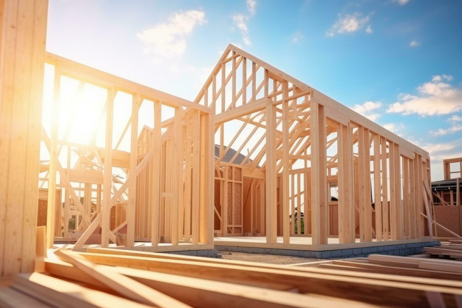 ai généré construction de une Nouveau Résidentiel maison. construction de une Nouveau loger, construction de une Nouveau maison avec une en bois cadre, ai généré photo