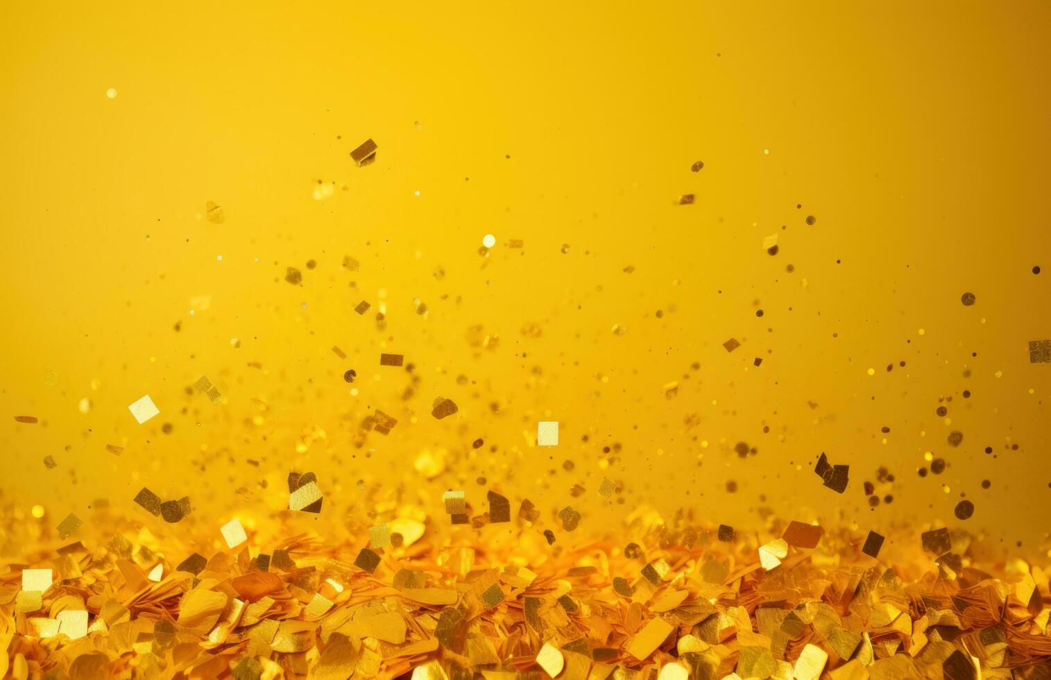 ai généré Jaune d'or fête confettis avec or confettis sur il, photo