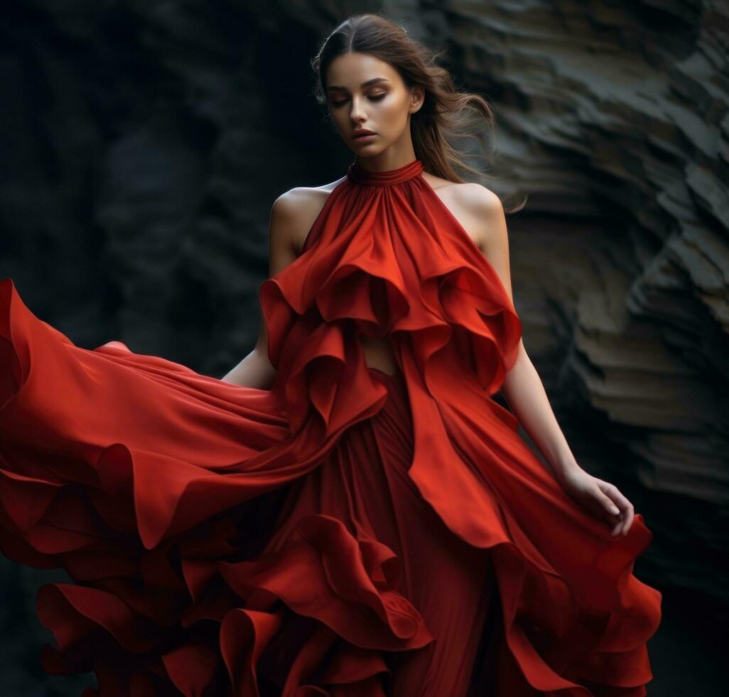 ai généré Nouveau rouge robe, photo