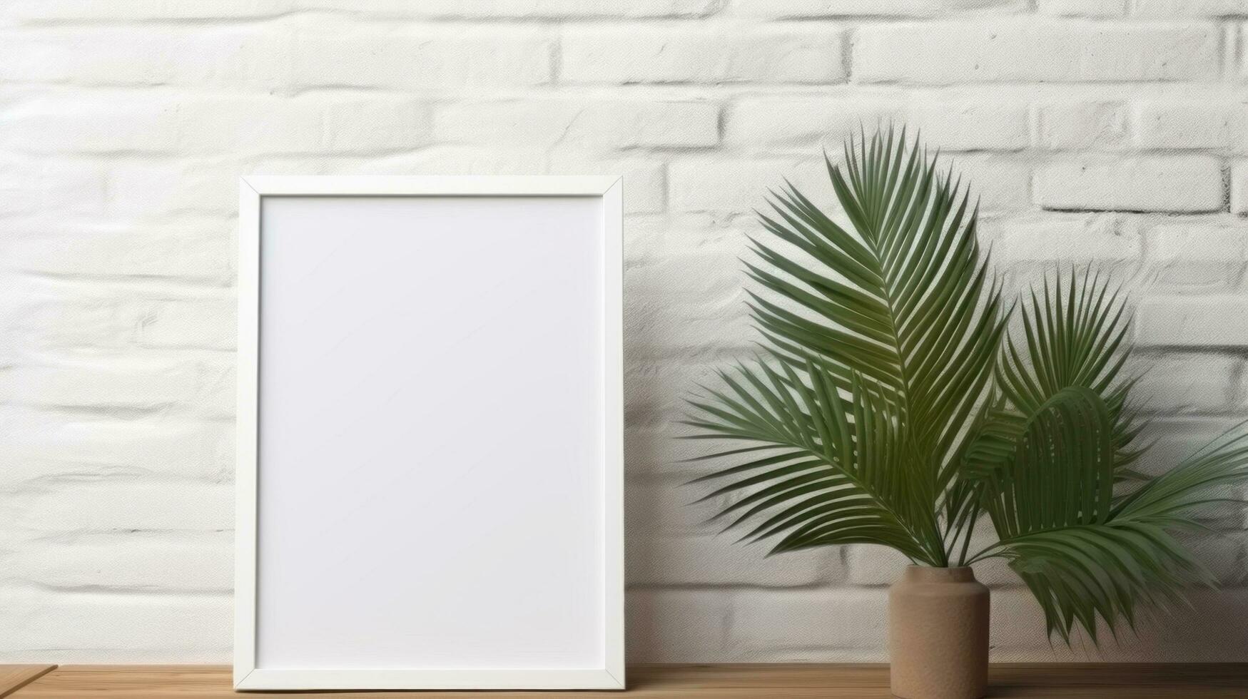 ai généré blanc Cadre avec Vide devant, réaliste sur une maquette modèle dans une blanc minimaliste mur photo