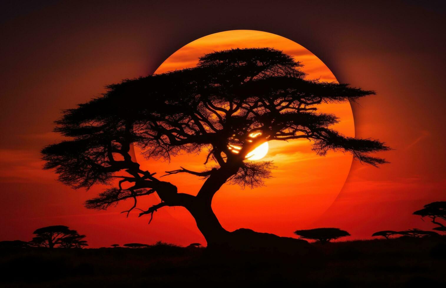 ai généré une silhouette acacia arbre contre le ciel photo