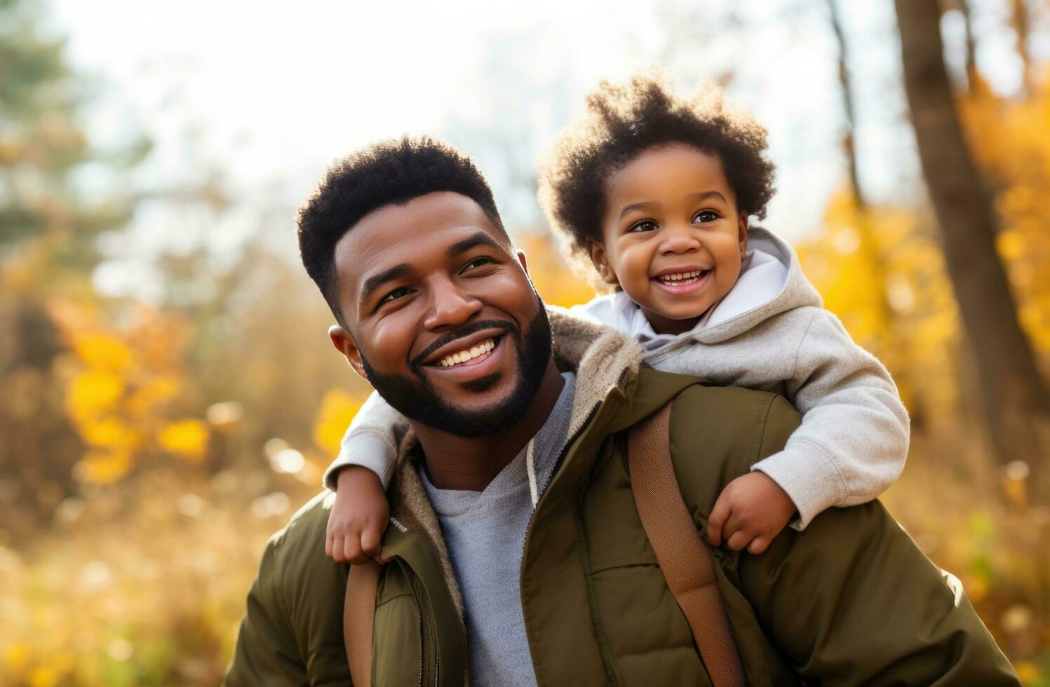 ai généré noir africain papa et fille dans le la nature content famille photo