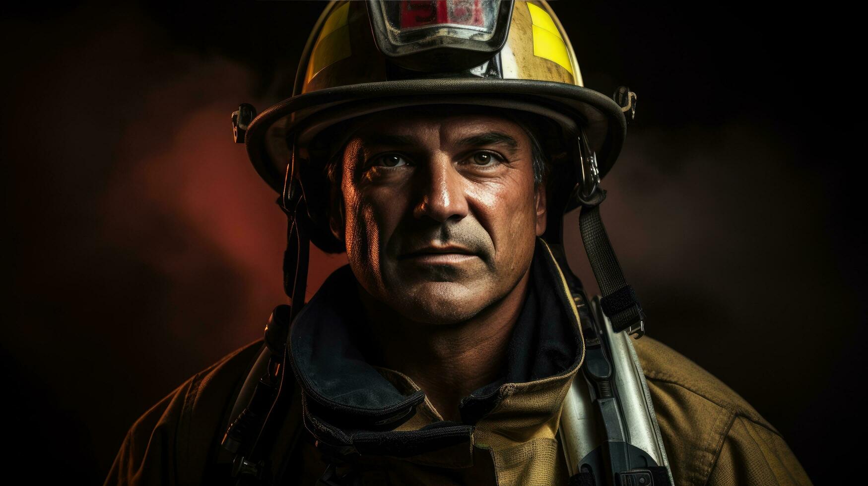 ai généré une portrait de une sapeur pompier dans plein équipement photo