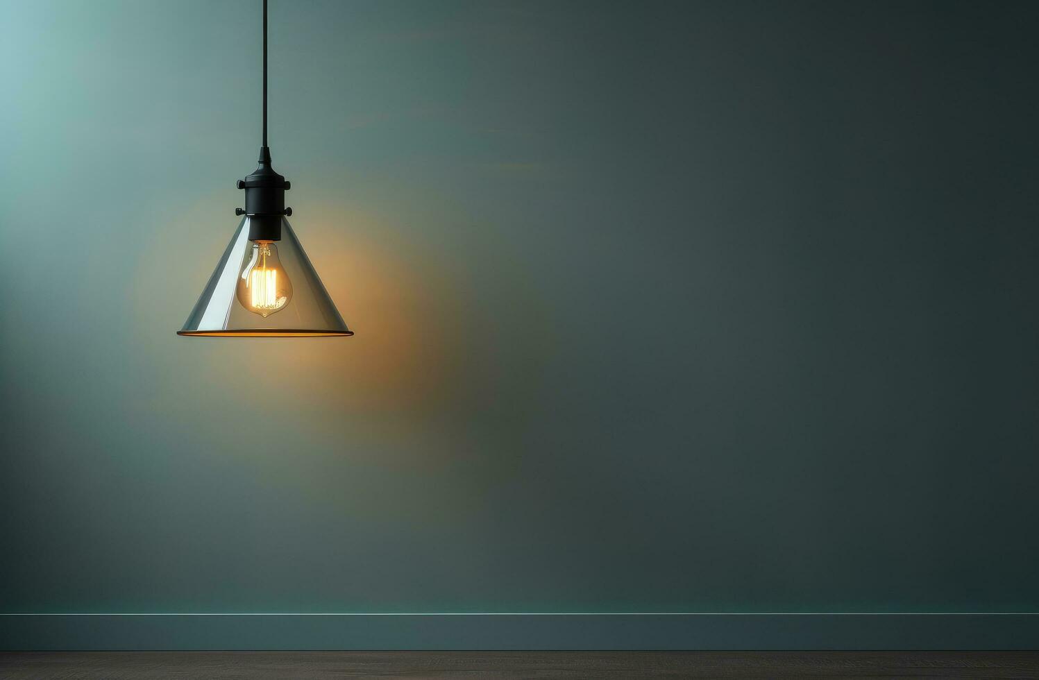 ai généré une lampe est pendaison sur le mur de une pièce photo