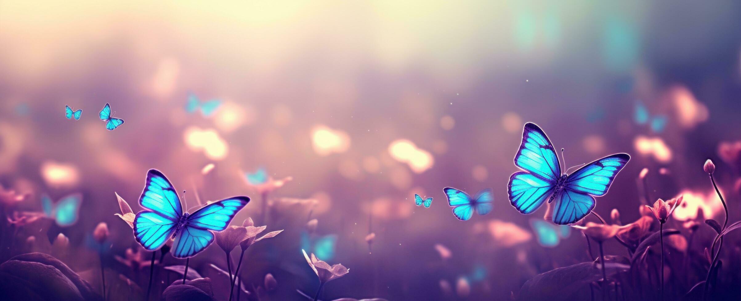 ai généré papillons dans une fleur champ photo