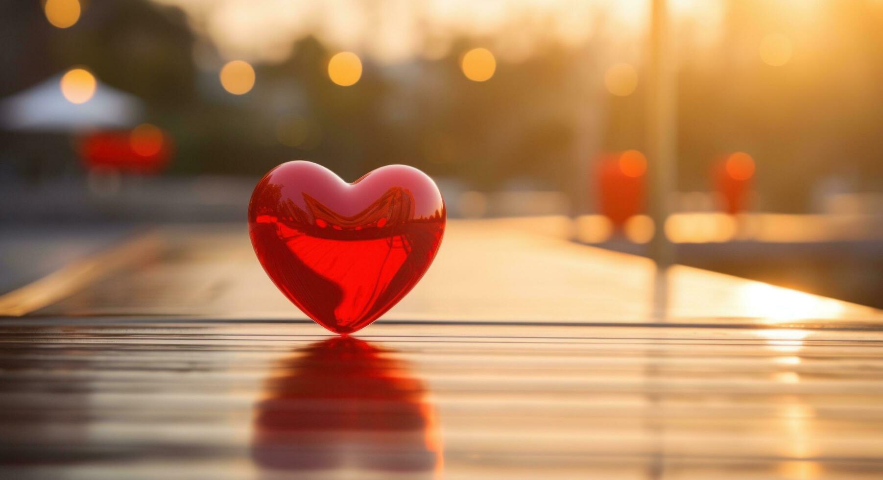 ai généré deux brillant rouge cœurs, le Soleil lumières en haut leur photo