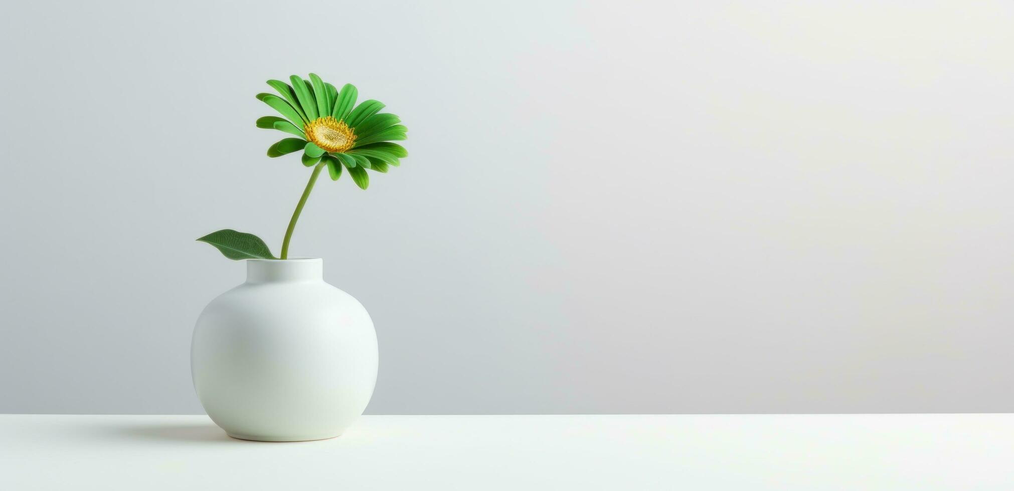 ai généré une blanc vase séance sur une table contre une blanc mur photo