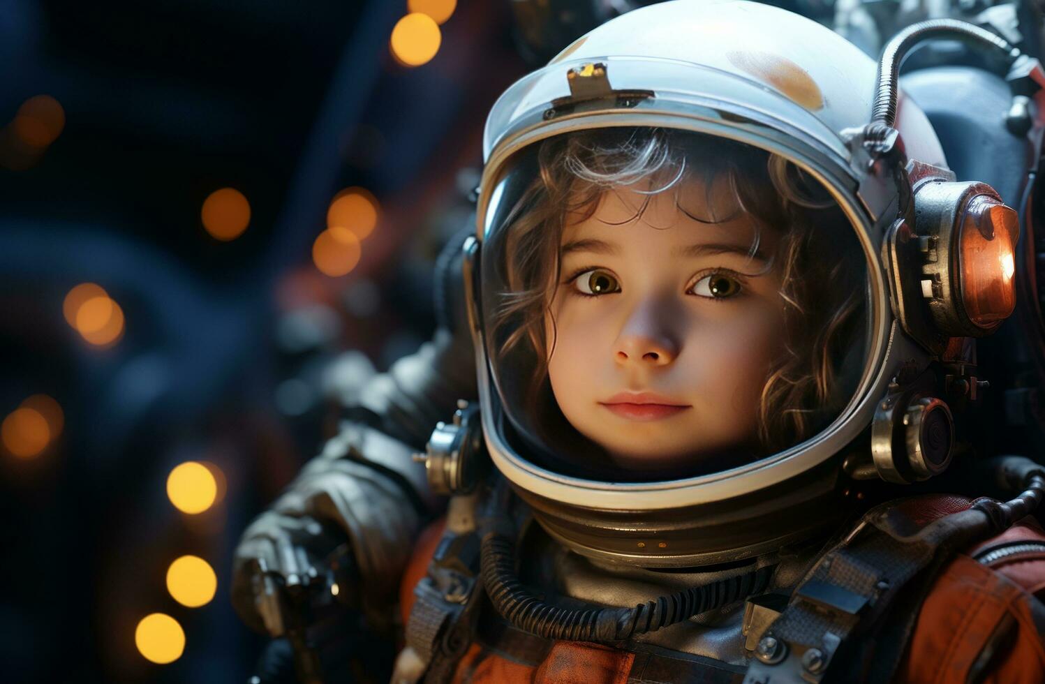 ai généré peu fille astronaute dans espace photo