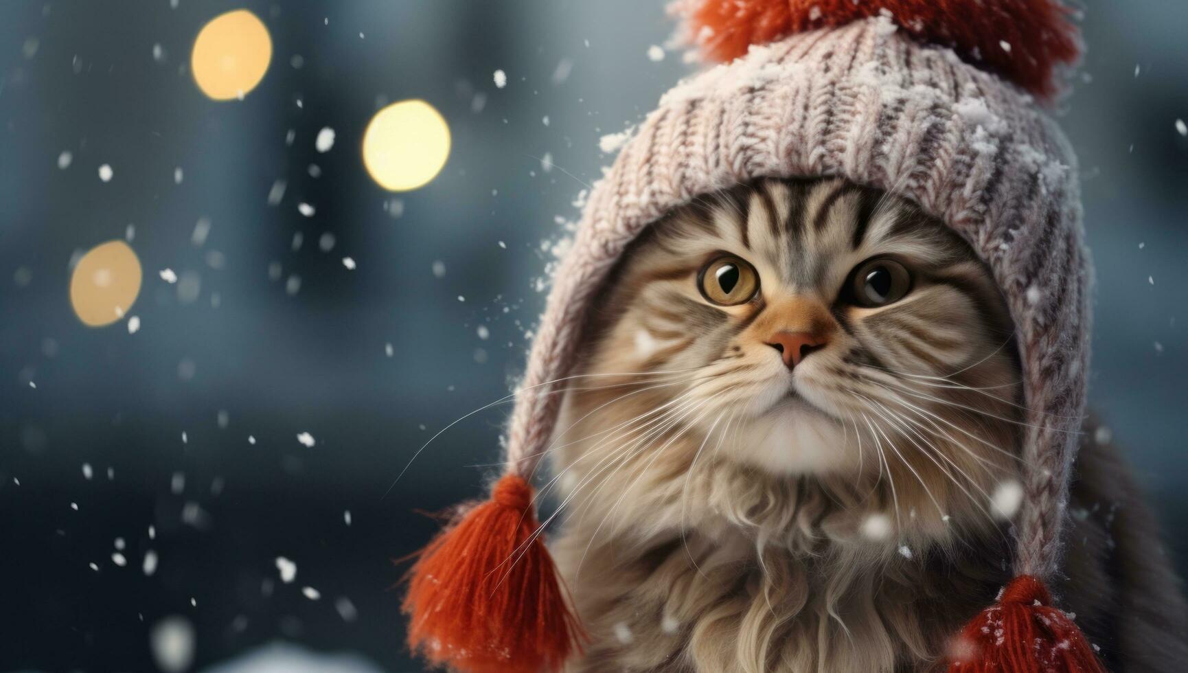 ai généré un adorable tigré chat est portant une Père Noël chapeau, photo