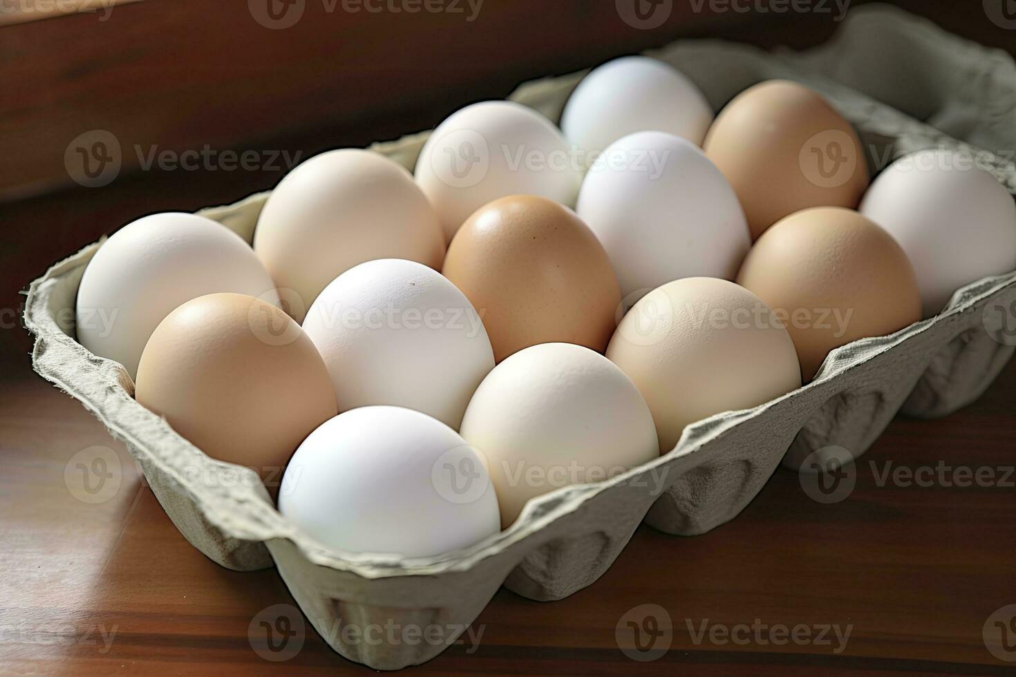 ai généré proche en haut de ouvert carton de Frais boutique acheté blanc des œufs. ai généré photo