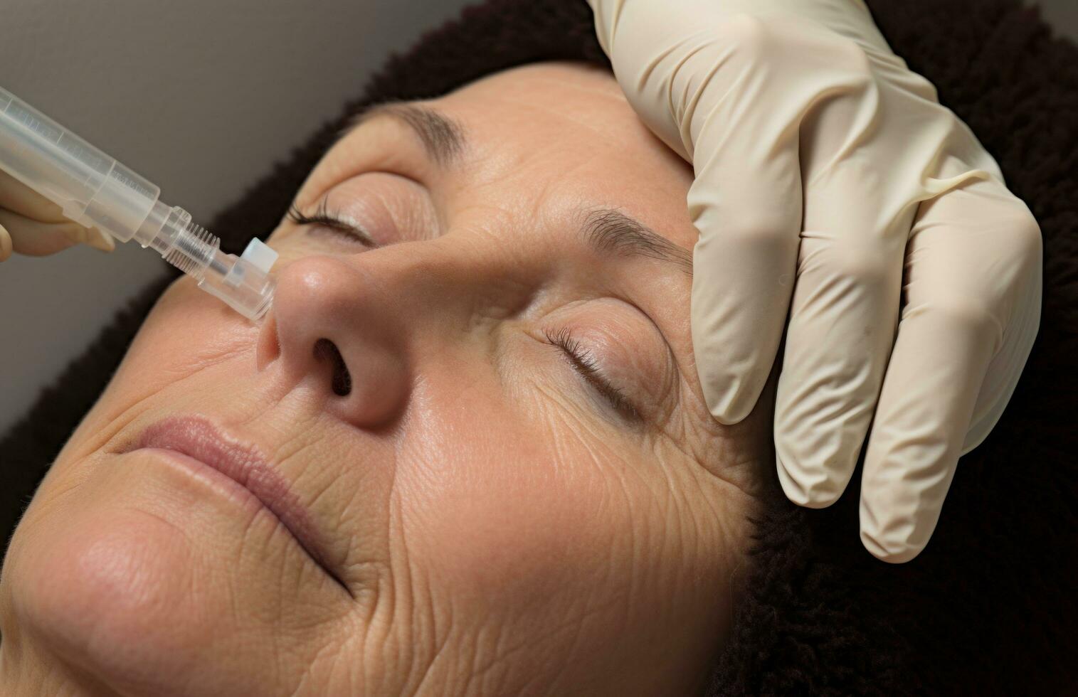 ai généré un plus âgée femme est étant donné un injection de sourcil procédure photo