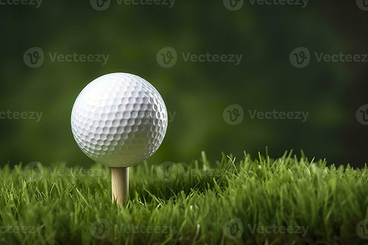 ai généré blanc le golf Balle sur en bois tee avec herbe. génératif ai photo