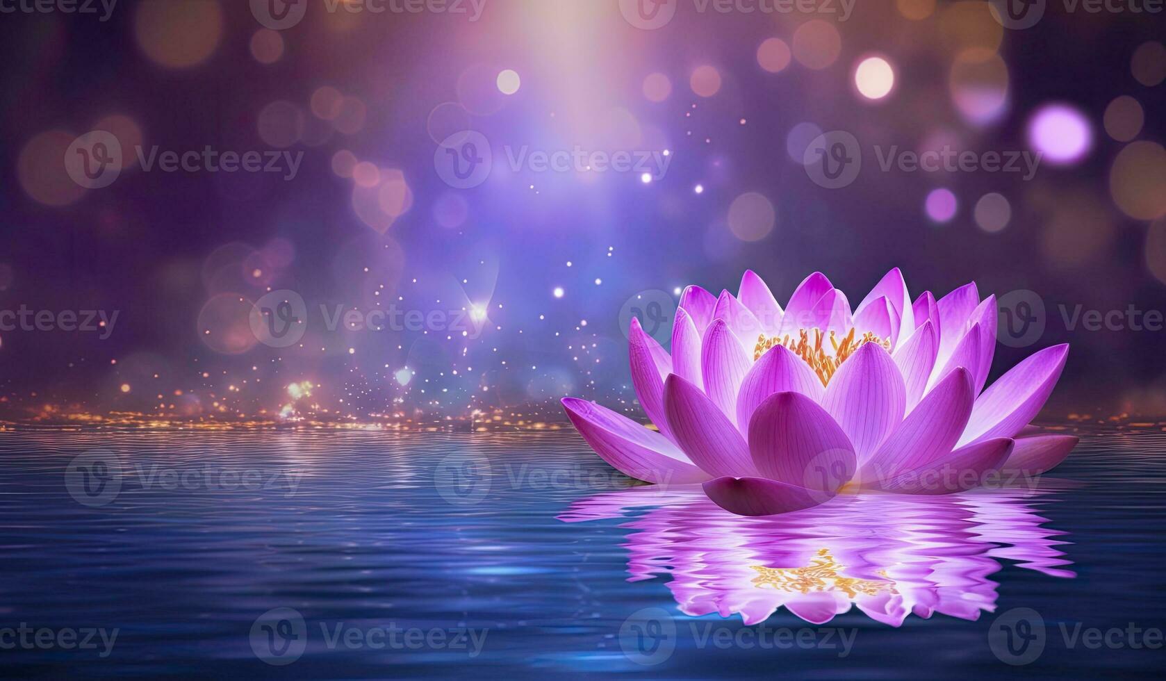 ai généré lotus rose lumière violet flottant lumière scintillait violet Contexte. ai généré photo