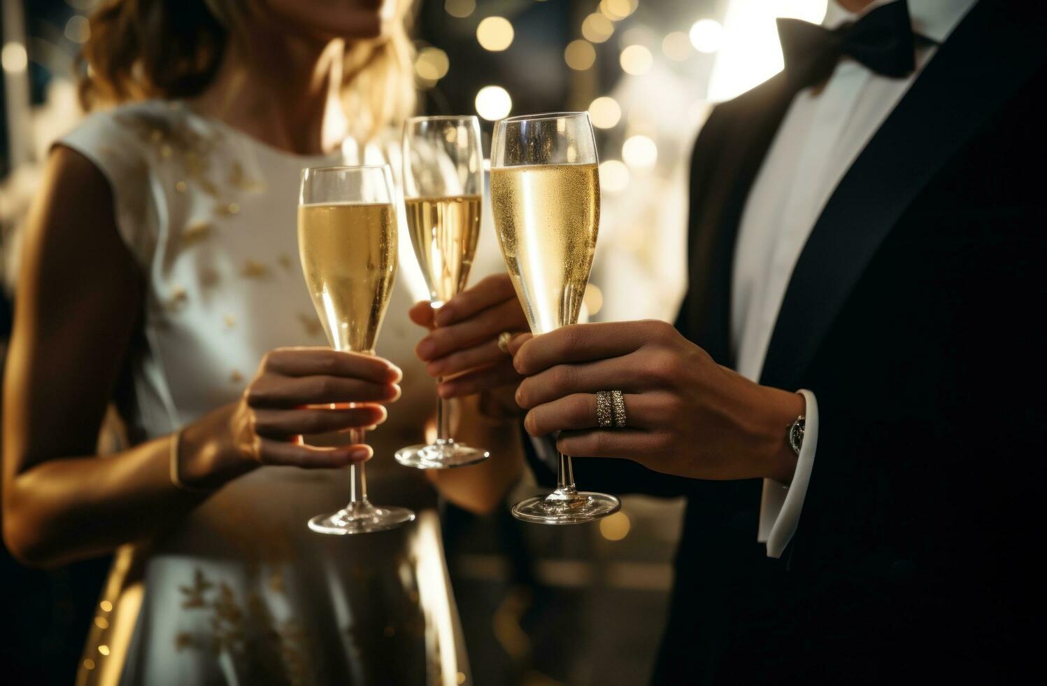 ai généré Champagne toasts entre deux gens à un événement, photo