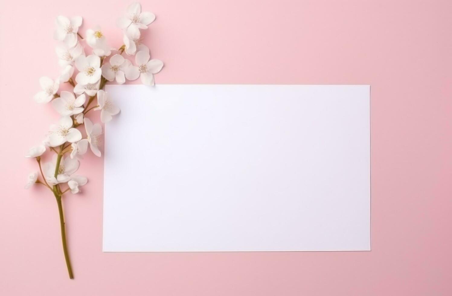 ai généré blanc Vide feuille de papier pose sur rose arrière-plan, photo