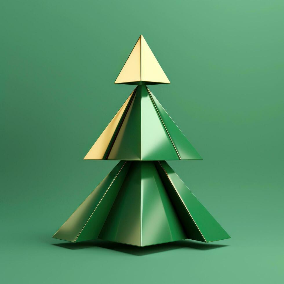 ai généré une Triangle Noël arbre dans une 3d le rendu sur une vert Contexte photo