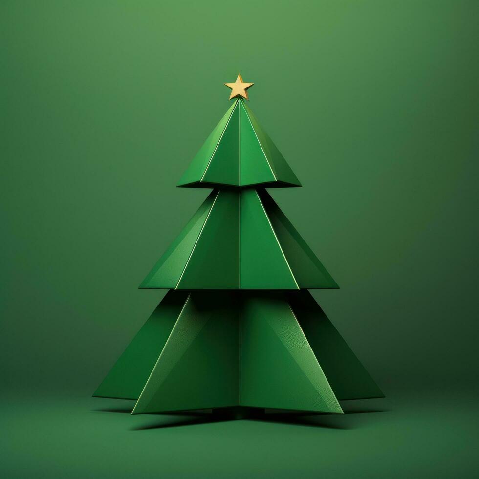 ai généré une Triangle Noël arbre dans une 3d le rendu sur une vert Contexte photo