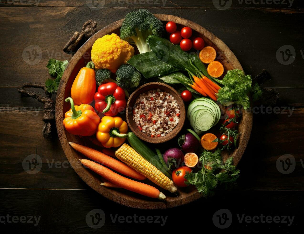 ai généré Frais des légumes sur une en bois planche. des légumes sur une planche photo