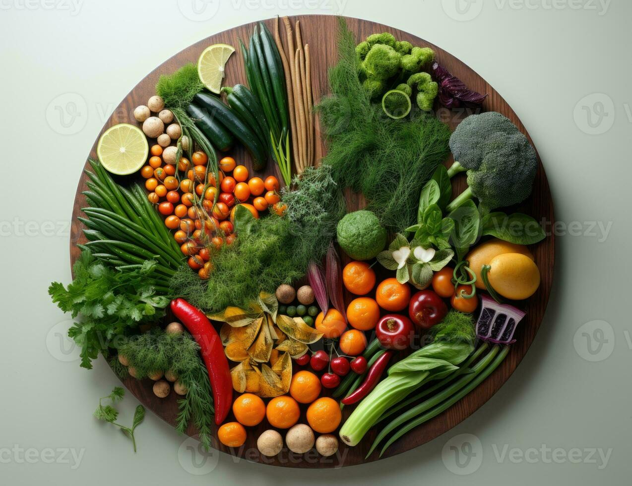 ai généré Frais des légumes sur une en bois planche. des légumes sur une planche photo