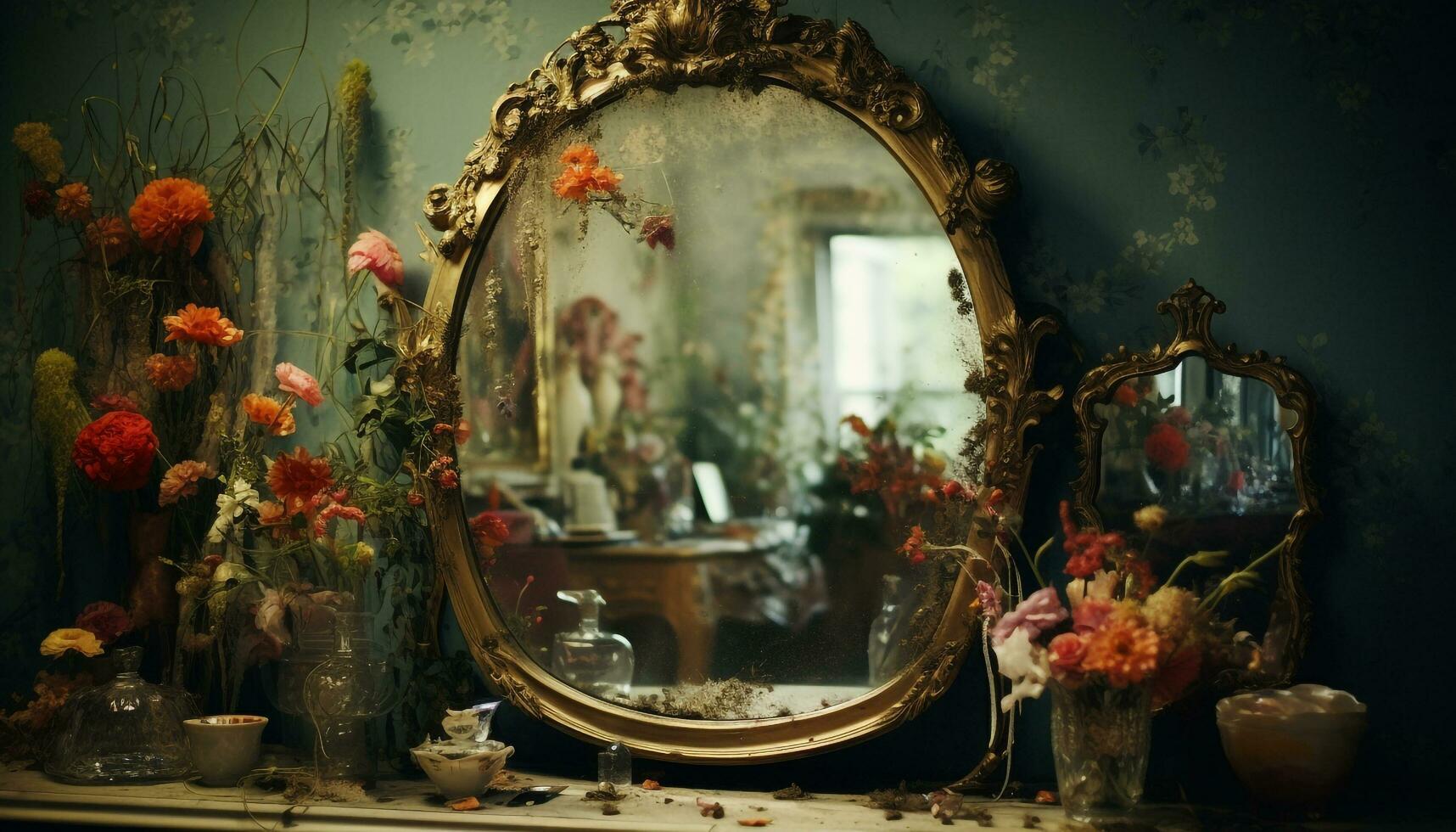 ai généré miroir décorer Cadre pierre photo