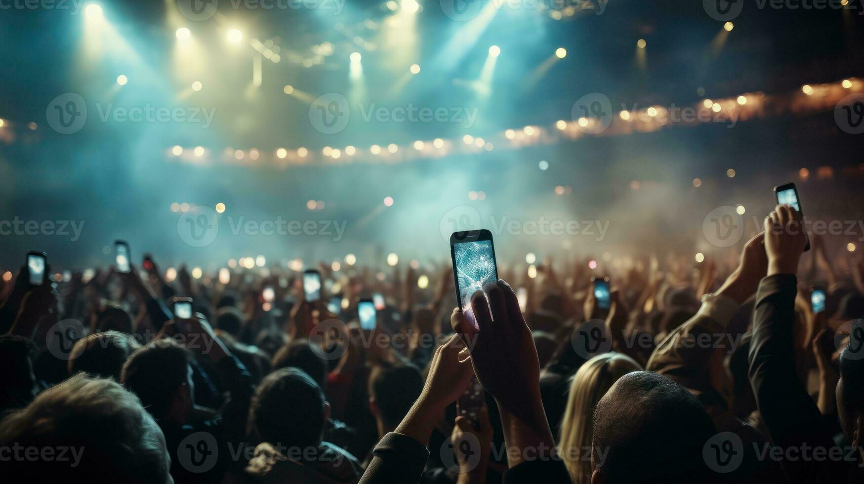 ai généré une vibrant foule engagé avec la musique et les smartphones photo