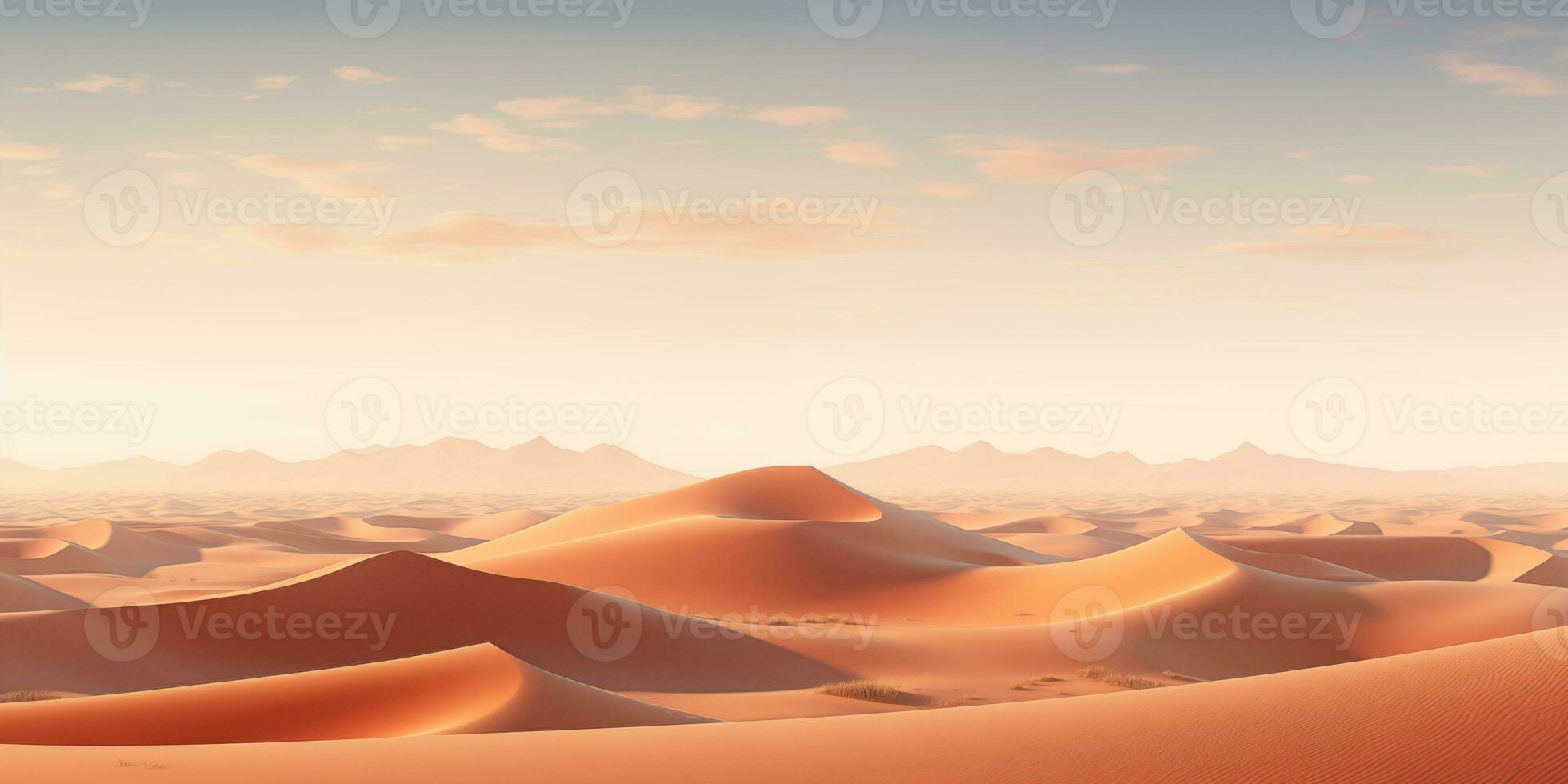 ai généré paysage de une chaud désert avec le sable dunes, soir lumière photo