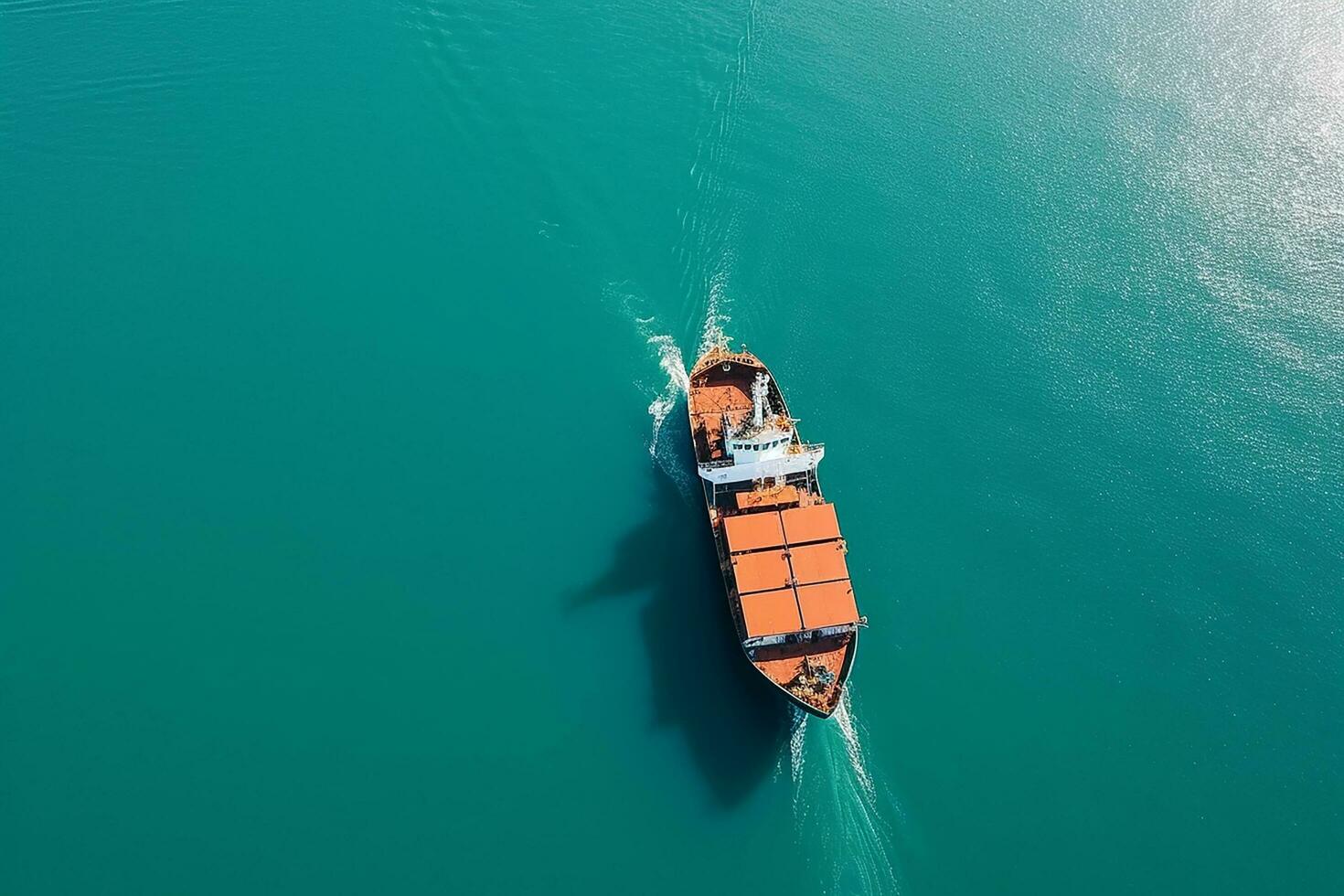 ai généré aérien vue de bleu mer et bateau photo