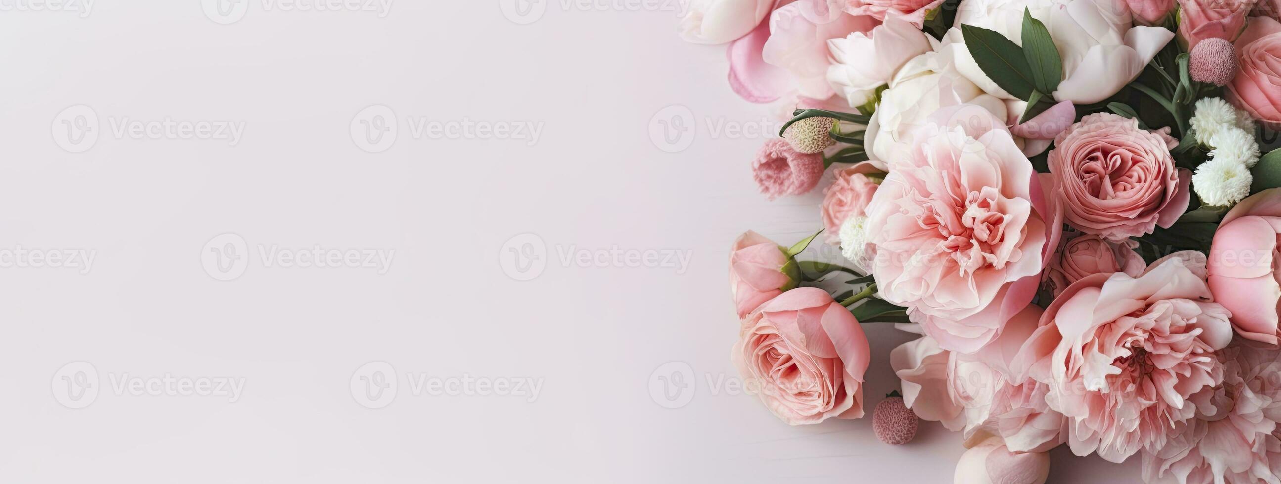 ai généré Frais bouquet de rose pivoines et des roses avec copie espace. ai généré photo