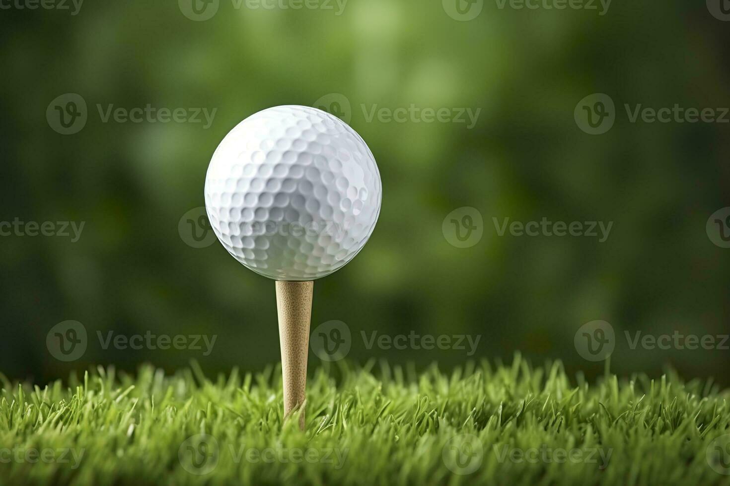 ai généré blanc le golf Balle sur en bois tee avec herbe. génératif ai photo