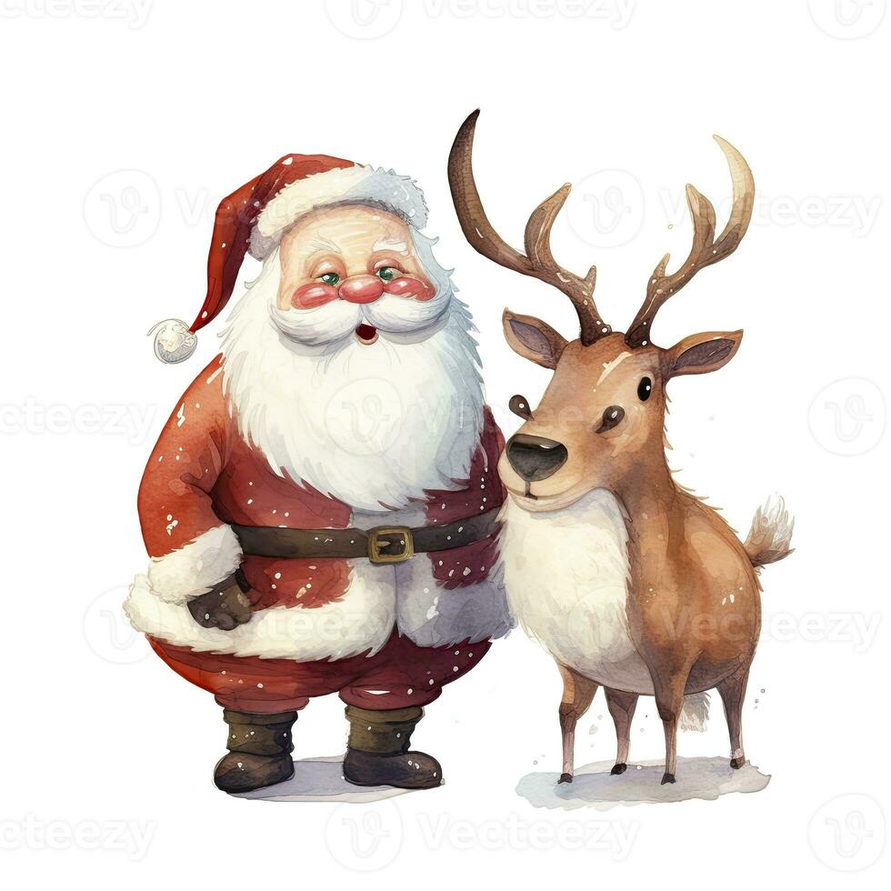ai généré mignonne Père Noël claus permanent avec renne. ai généré photo