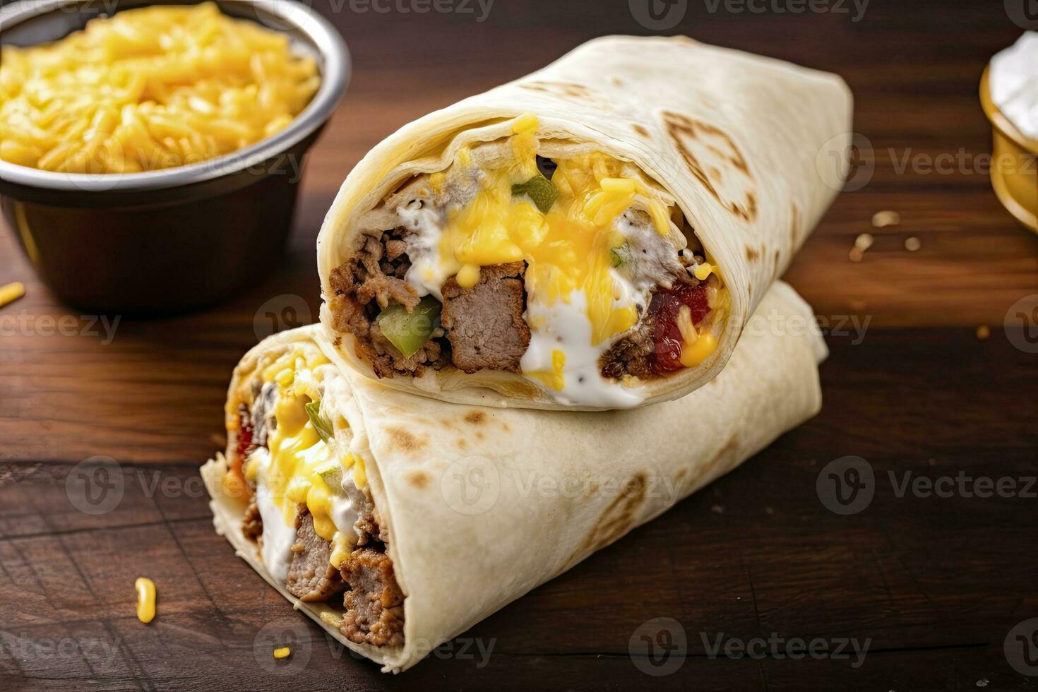 ai généré petit déjeuner burrito avec saucisse, œufs, pomme de terre et fromage. ai généré photo