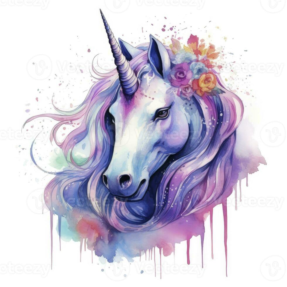 ai généré aquarelle fantaisie Licorne agrafe art. ai généré photo