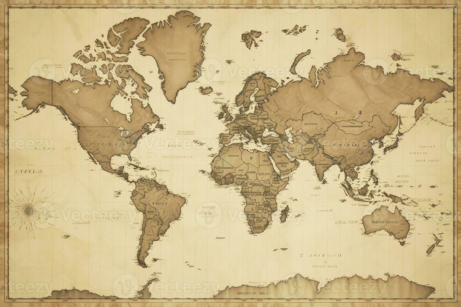 ai généré génial détaillé illustration de le monde carte dans ancien style. ai généré photo