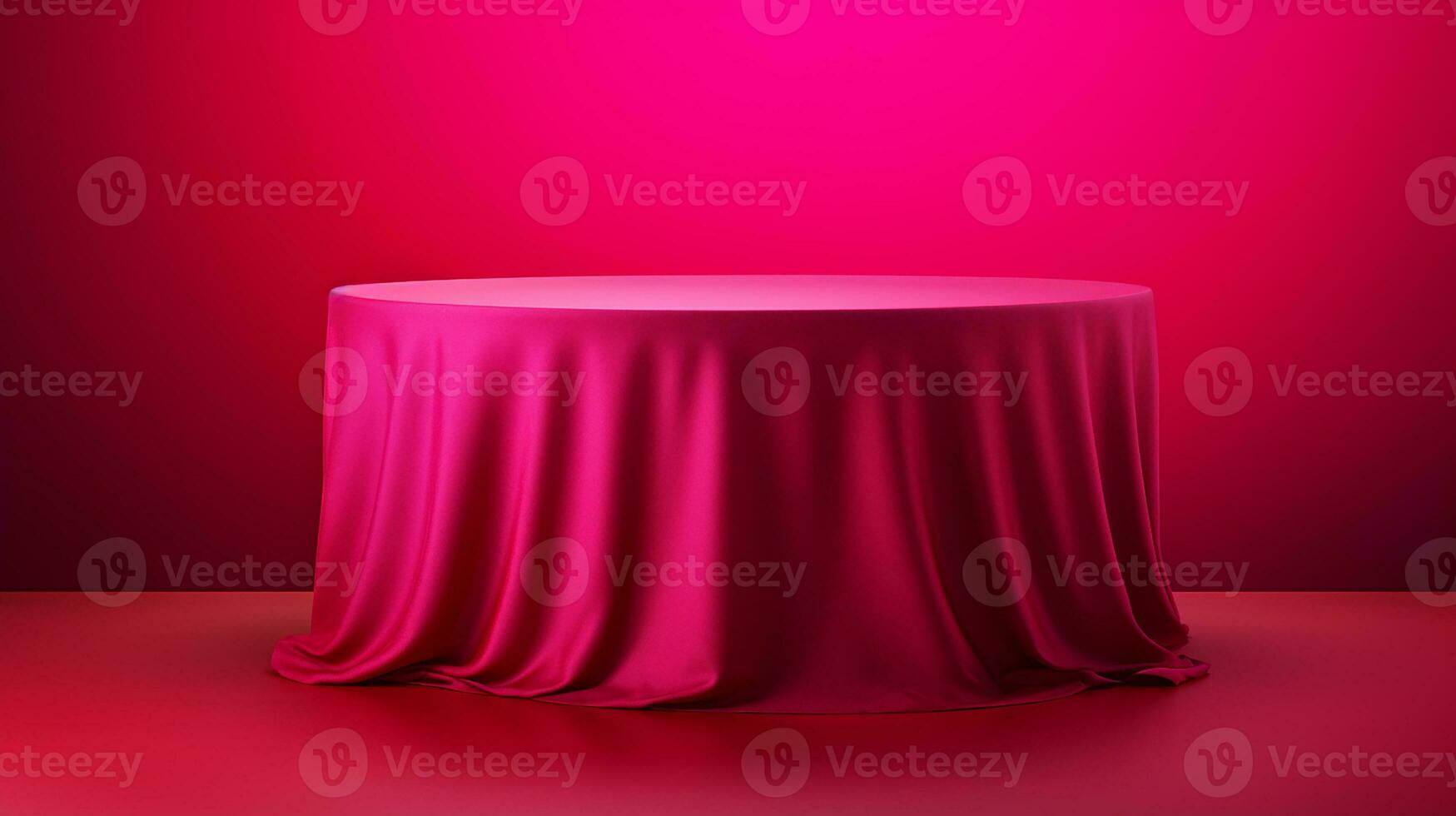 ai généré podium couvert avec rouge tissu cylindre piédestal produit afficher Contexte 3d illustration vide photo