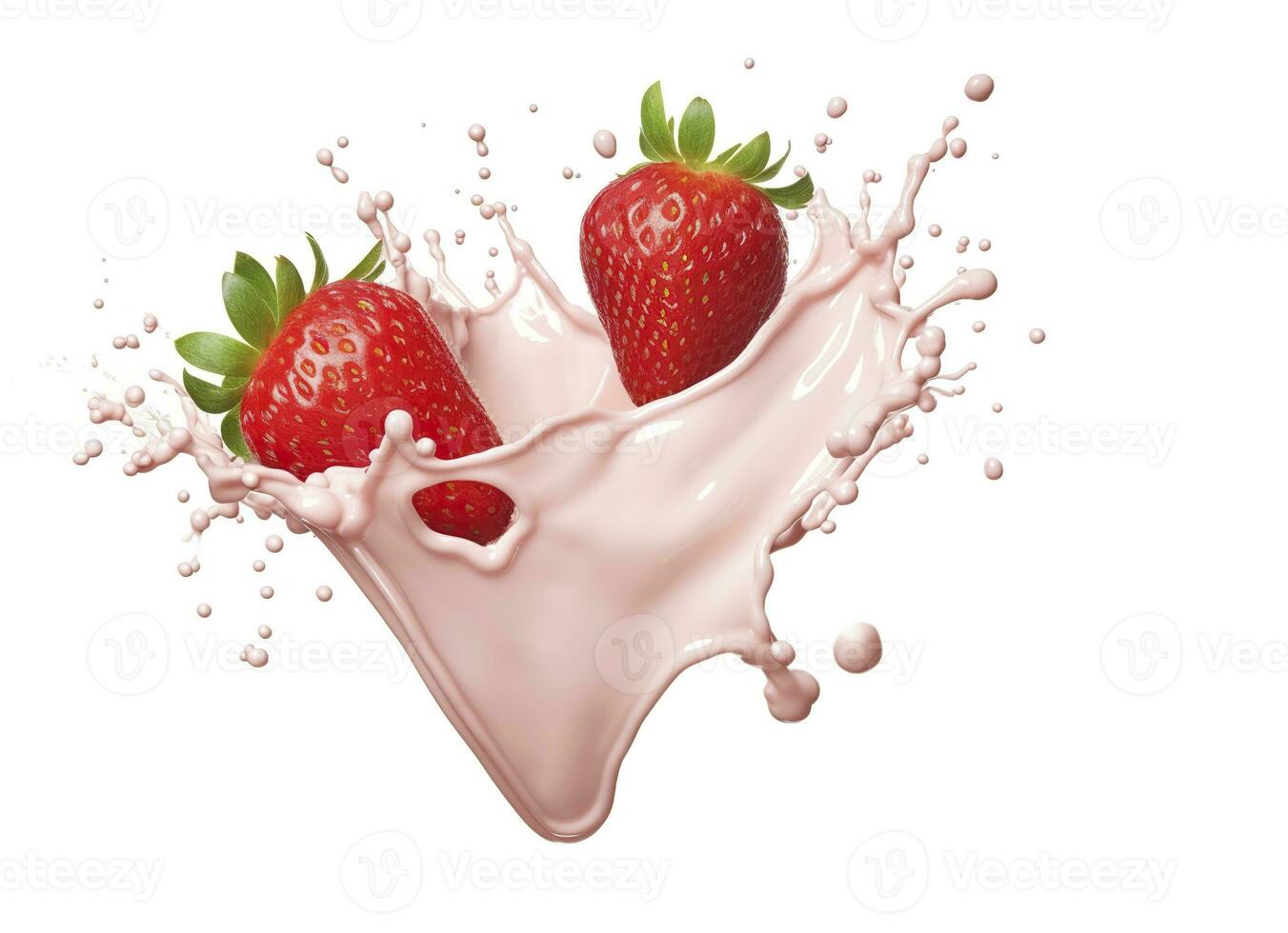 ai généré Lait ou yaourt éclaboussure avec des fraises isolé sur blanc arrière-plan, 3d le rendu. ai généré photo