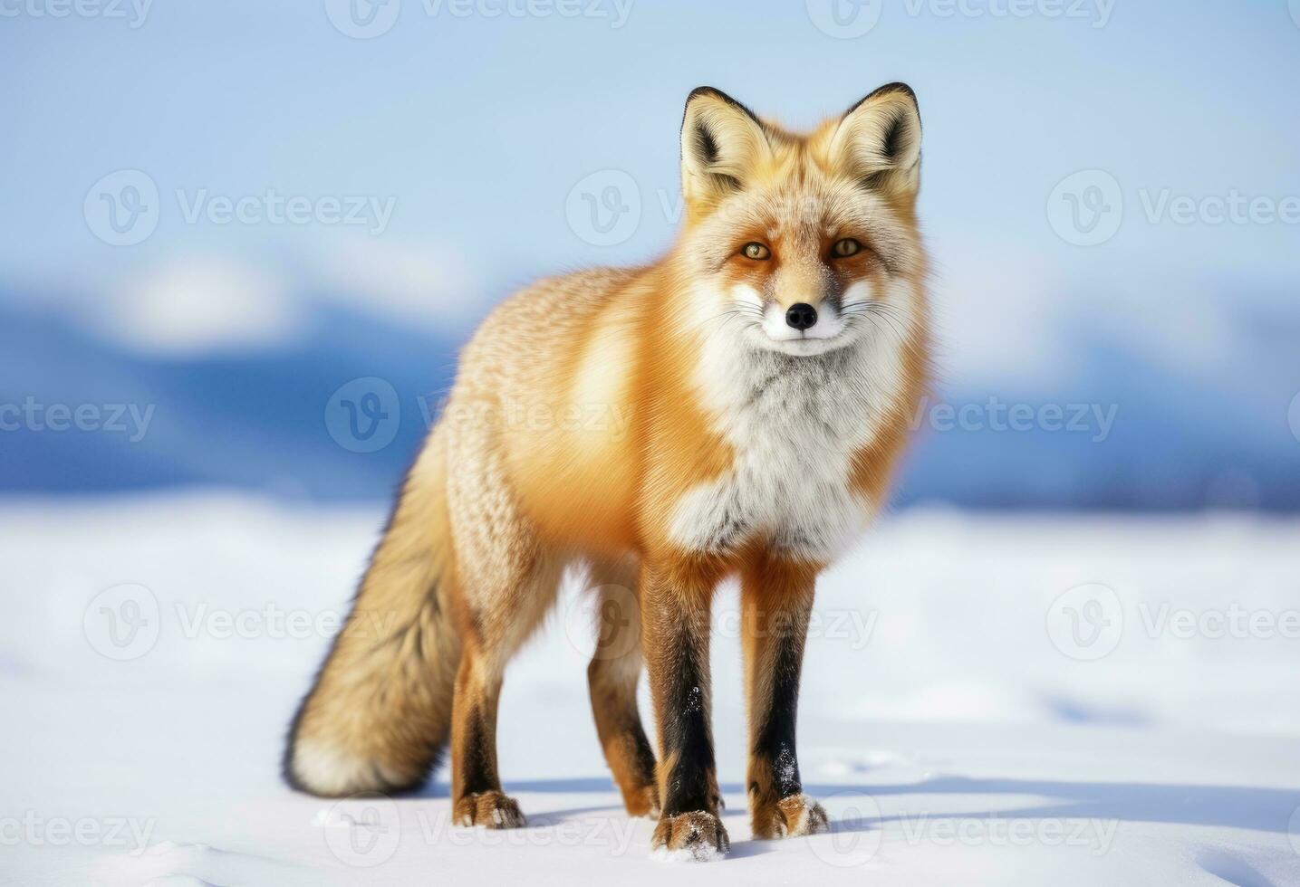 ai généré rouge Renard permanent sur neige. ai généré. photo