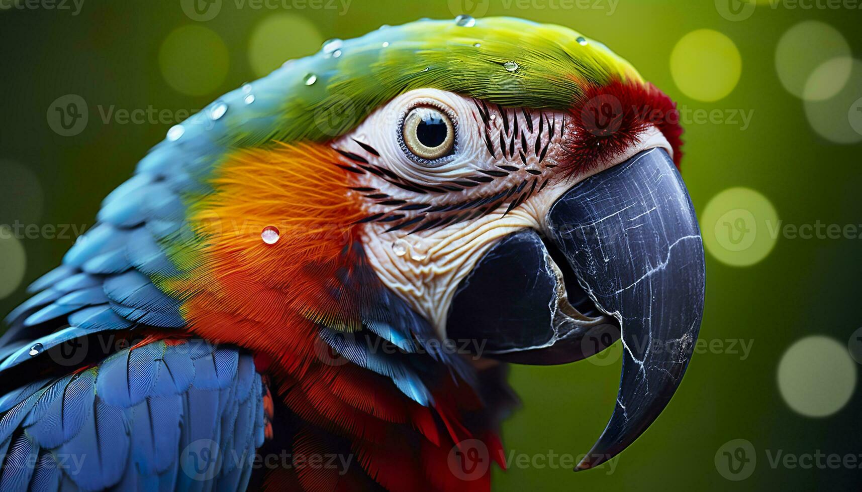 ai généré tropical ara perché, vibrant plumes dans se concentrer. génératif ai photo