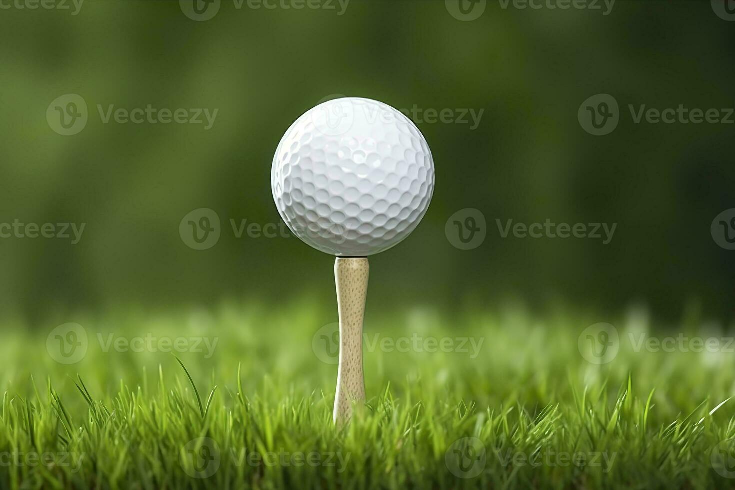 ai généré blanc le golf Balle sur en bois tee avec herbe. génératif ai photo