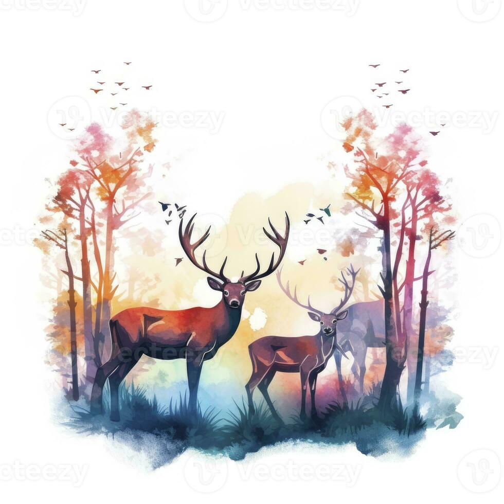 ai généré coloré cerfs dans forêt. T-shirt conception. ai généré photo