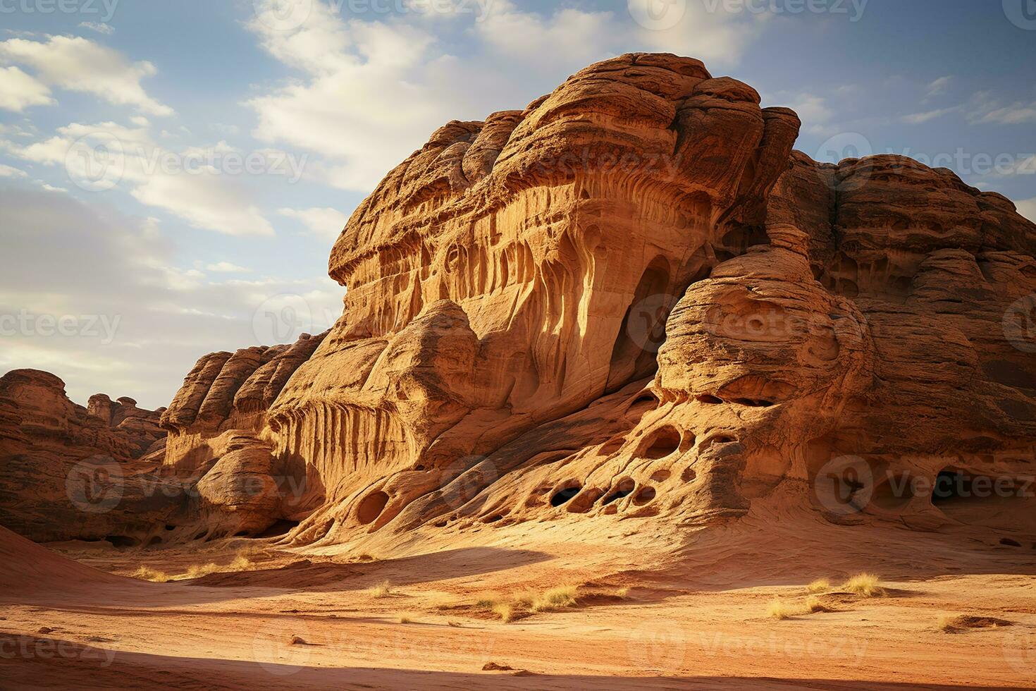 ai généré rocheux falaise vue dans brillant journée photo