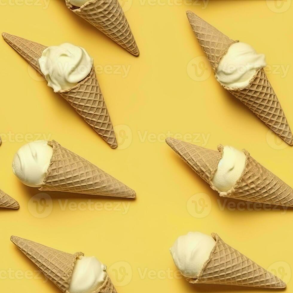 ai généré la glace crème modèle sur Jaune arrière-plan, Haut voir. ai généré photo