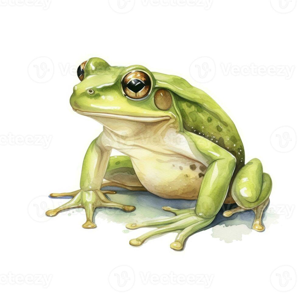 ai généré aquarelle vert grenouille sur blanc Contexte. ai généré photo