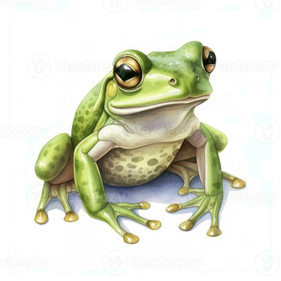 ai généré aquarelle vert grenouille sur blanc Contexte. ai généré photo