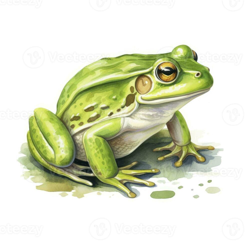 ai généré aquarelle vert grenouille sur blanc Contexte. ai généré photo