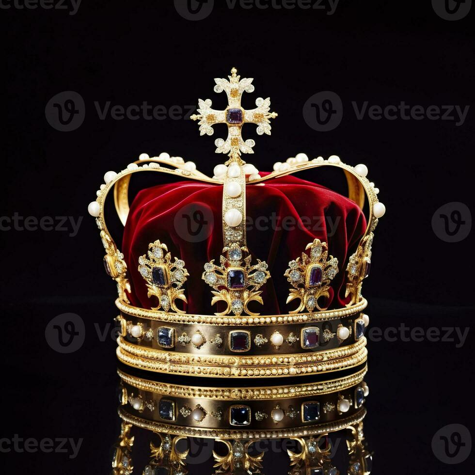 ai généré le Royal couronnement couronne isolé sur une noir Contexte. génératif ai photo