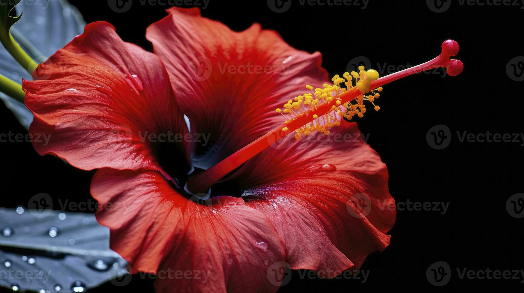 ai généré une hibiscus fleur avec une noir fond.ai généré. photo